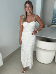 IVORY SEQUIN LACE MAXI SKIRT