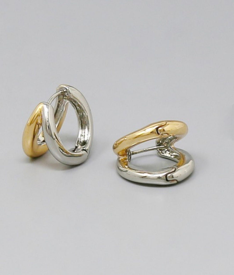 TWO TONE DOUBLE HOOP EARRING