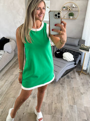 GREEN SIDE TRACK LINE STUDDED SHORT DRESS