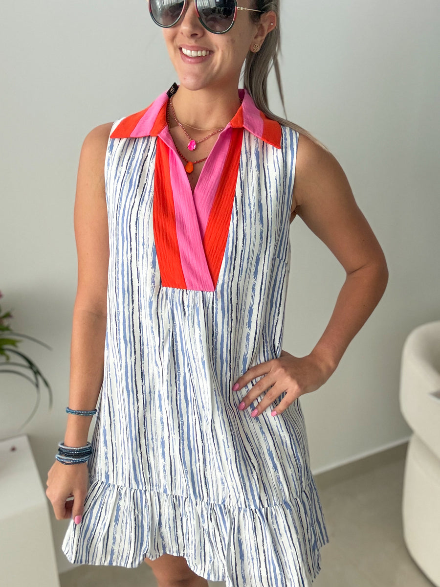 SLEEVELESS NEON COLLAR SHORT DRESS