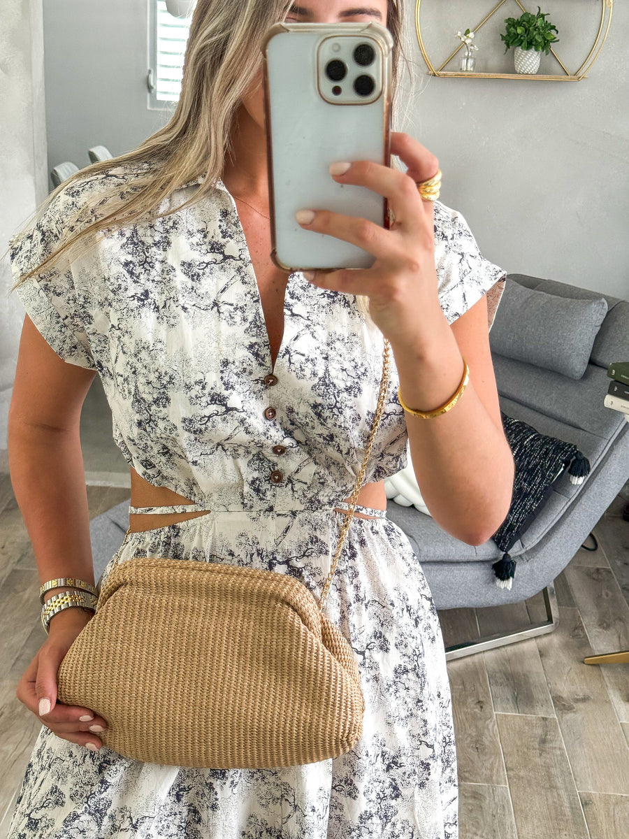 *PRE-ORDER* KHAKI FAUX STRAW CLUTCH BAG