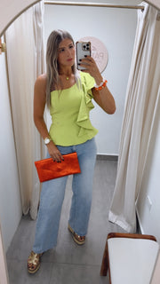 LIME GREEN ONE SHOULDER BLOUSE