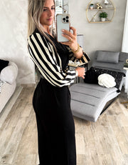 BLACK CONTRAST STRIPED JUMPSUIT