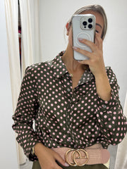 OLIVE/PINK POLKA DOT BLOUSE