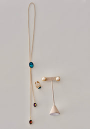 LONG GEM LARIAT NECKLACE SET IN BLUE/IRRIDESCENT