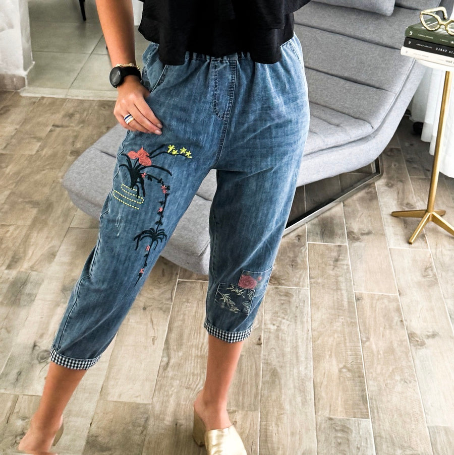 PATCHWORK DENIM BARREL JOGGER