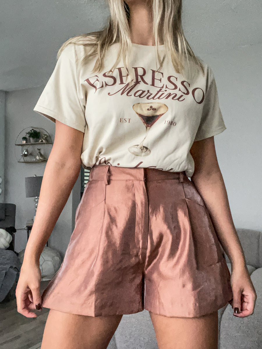 BROWN SATIN HIGH WAISTED SHORTS – Pampas Fashion Boutique