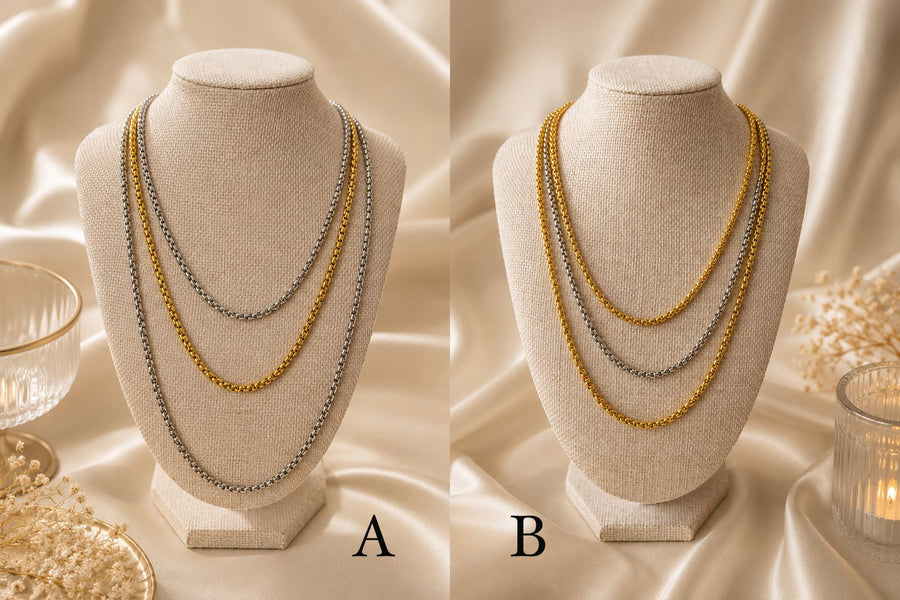 THIN TWO TONE 3-LAYERED NECKLACE COLLAB