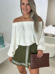 OLIVE PRINTED SKORT