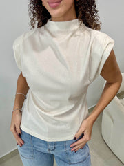 IVORY GLITTER MOCK NECK BLOUSE