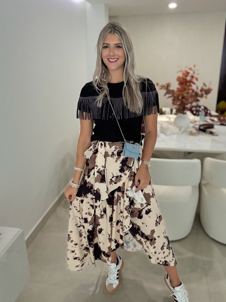 COW PRINT WRAP AROUND SKIRT