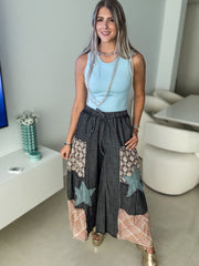 BLACK STAR DENIM PATCHWORK PALAZZOS