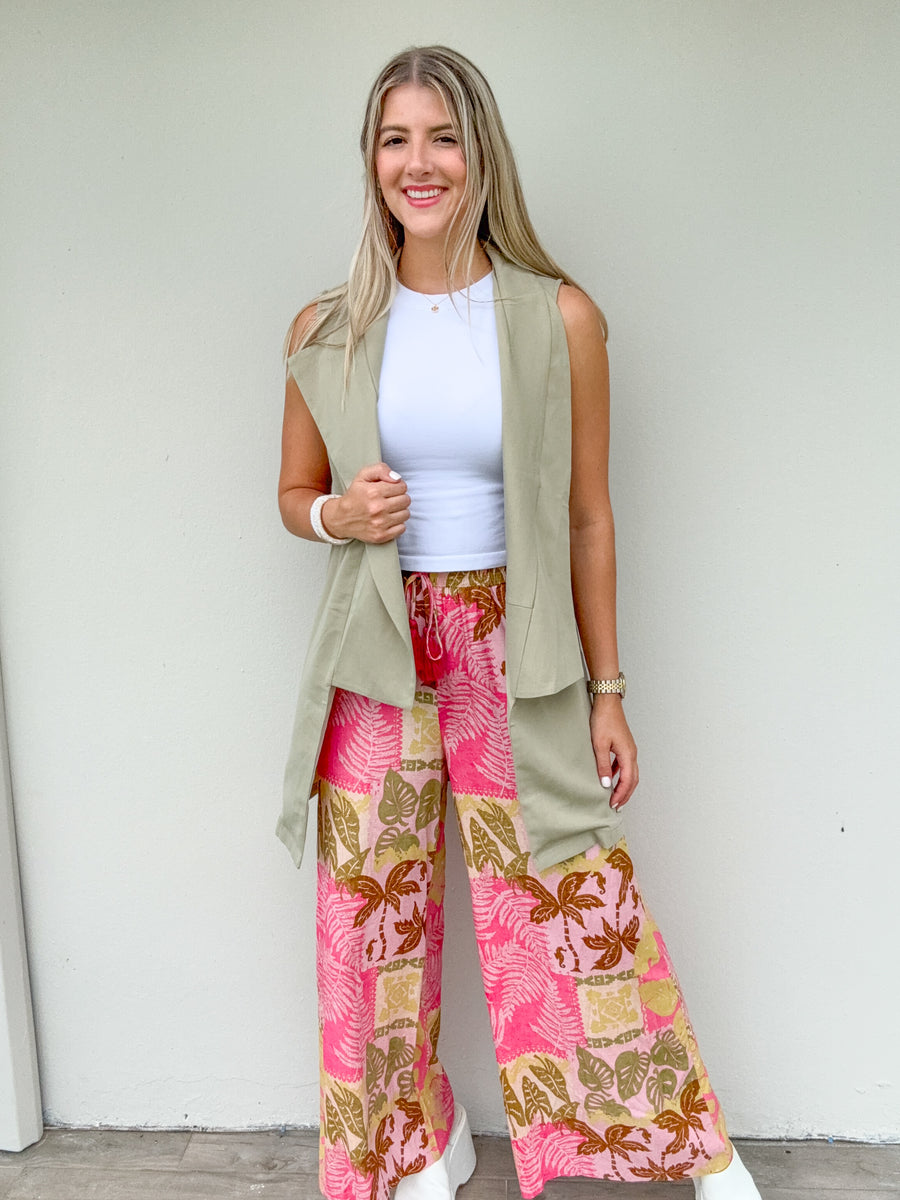 LIGHT OLIVE ASYMMETRICAL COLLAR VEST BLAZER