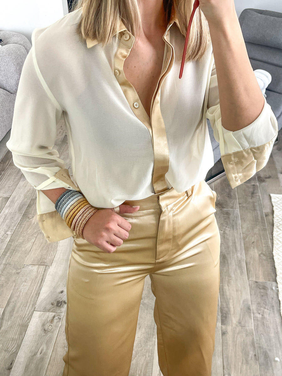 IVORY/GOLD WOVEN BLOUSE & PANT SET