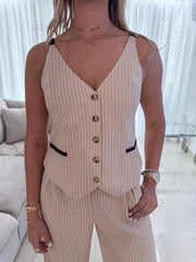 TAUPE LINEN VEST TOP