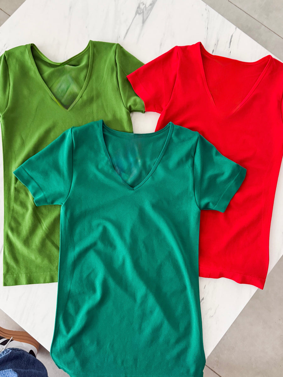 SHORT SLEEVES V-NECK BASIC TOP