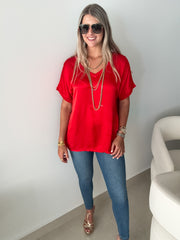 RED SILKY BLOUSE