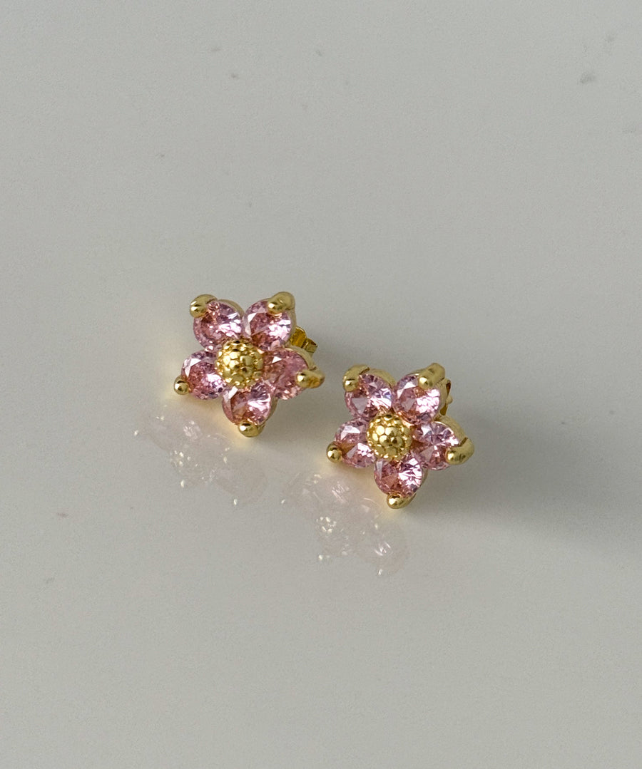 PINK FLOWER EAR STUD EARRINGS