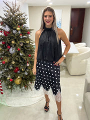 BLACK BEADED EMBELLISHMENTS HALTER BLOUSE