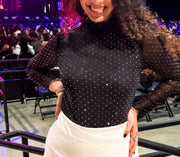 BLACK MESH RHINESTONES BLOUSE