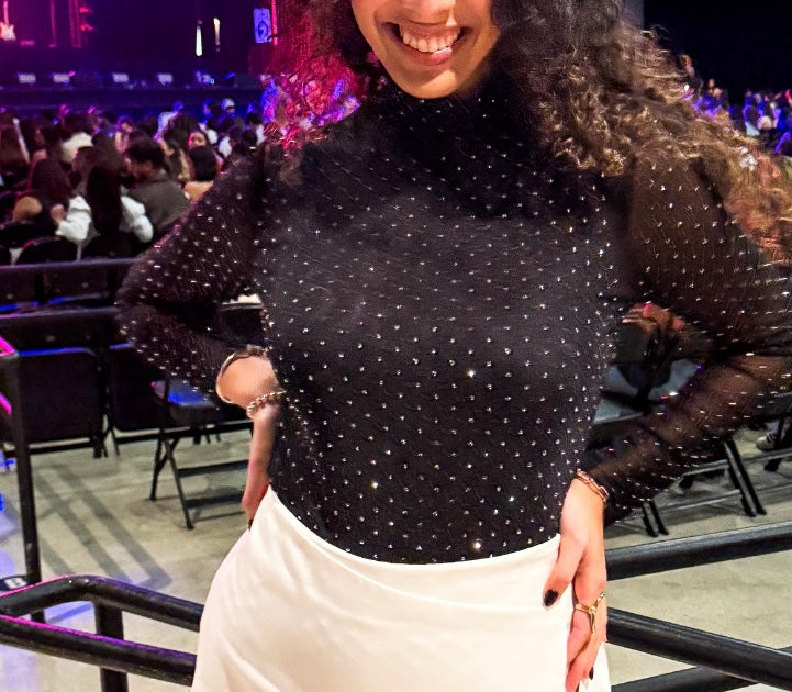 BLACK MESH RHINESTONES BLOUSE