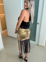 GOLD SEQUIN FRINGE SKIRT