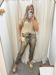 BRONZE LEATHER JOGGER PANTS