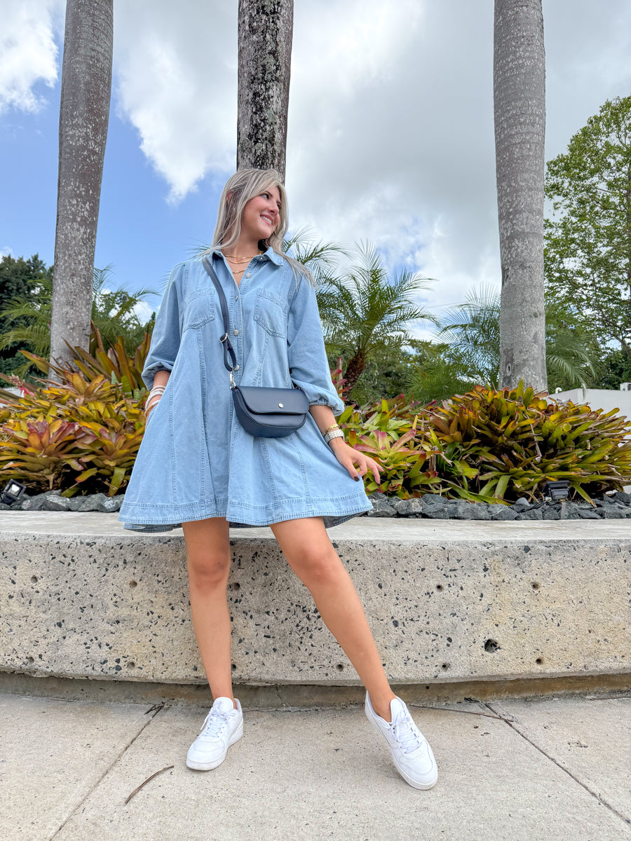 OVERSIZED LONG SLEEVE DENIM SHORT DRESS