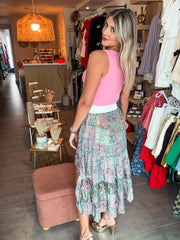 PRINTED HIGH LOW SKIRT