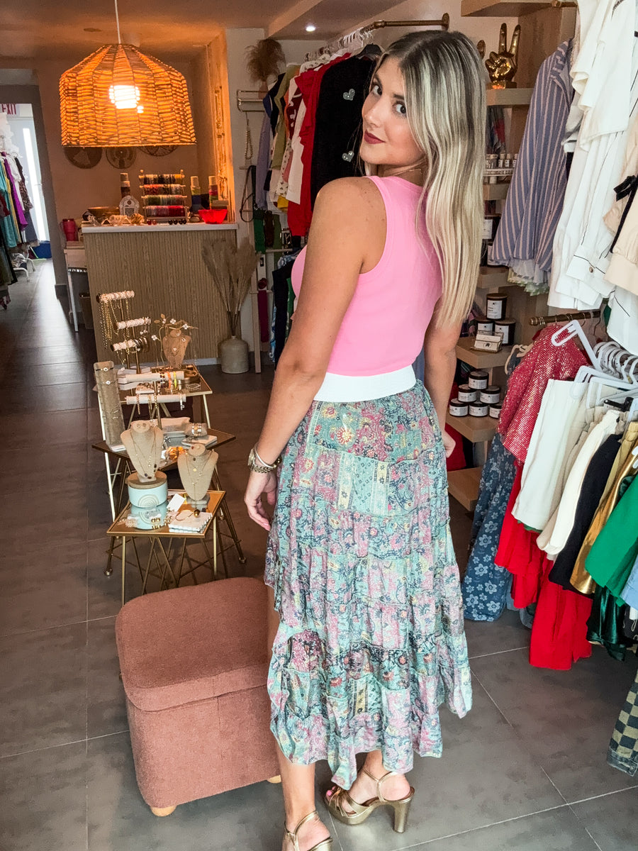 PRINTED HIGH LOW SKIRT