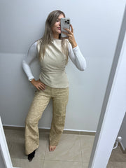 BEIGE LEATHER CARPENTER PANT