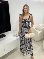 NAVY/IVORY EMBROIDED TOP & PANT SET