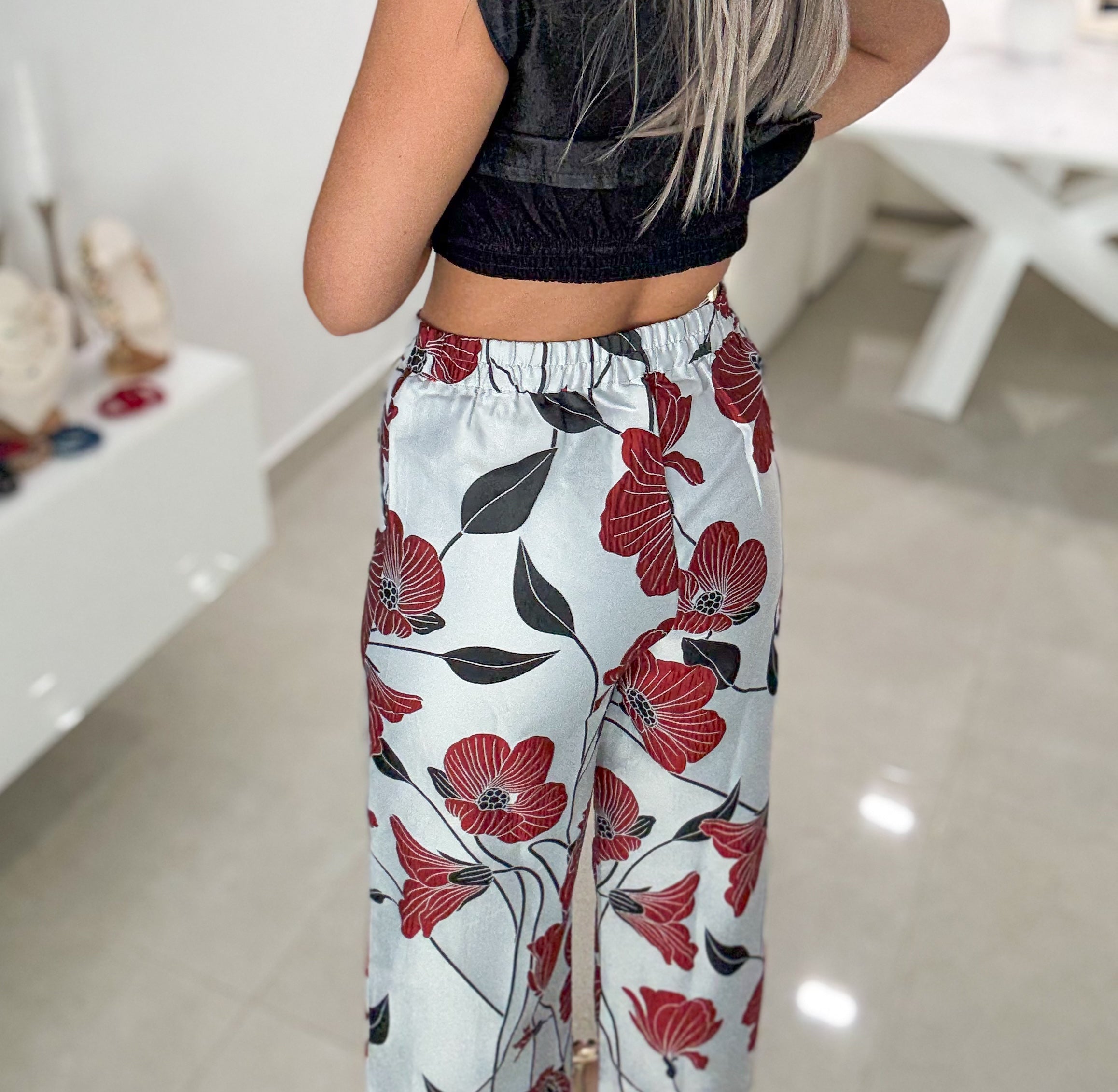 GRAY/RUST FLORAL PRINTED PANTS