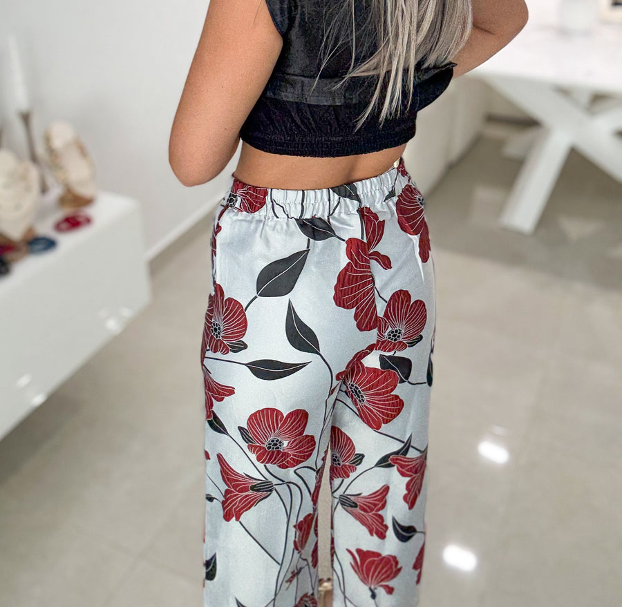GRAY/RUST FLORAL PRINTED PANTS