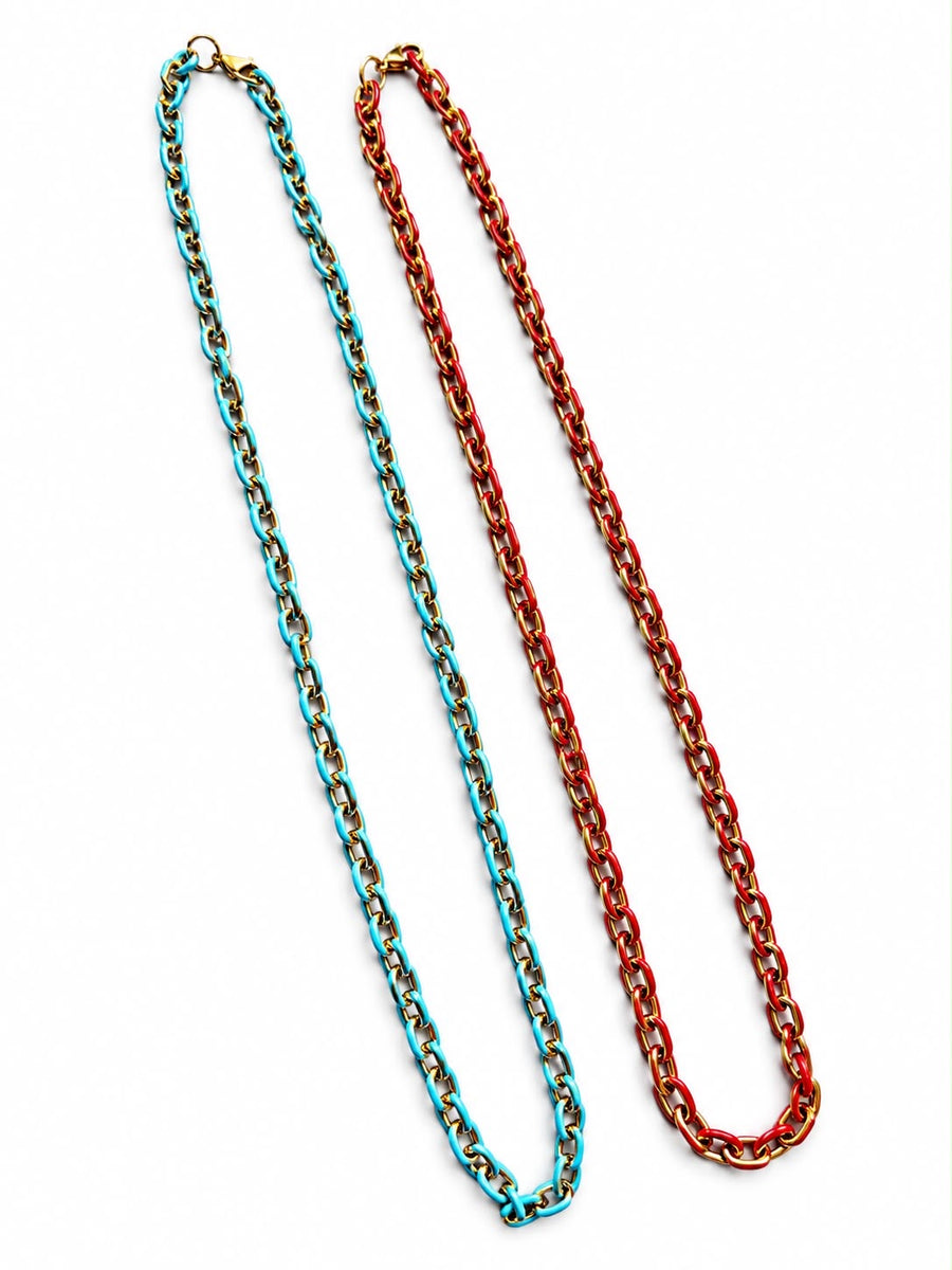LONG ENAMEL/GOLD CHAIN NECKLACES