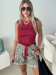 LEOPARD BRAIDED BELT SHORTS
