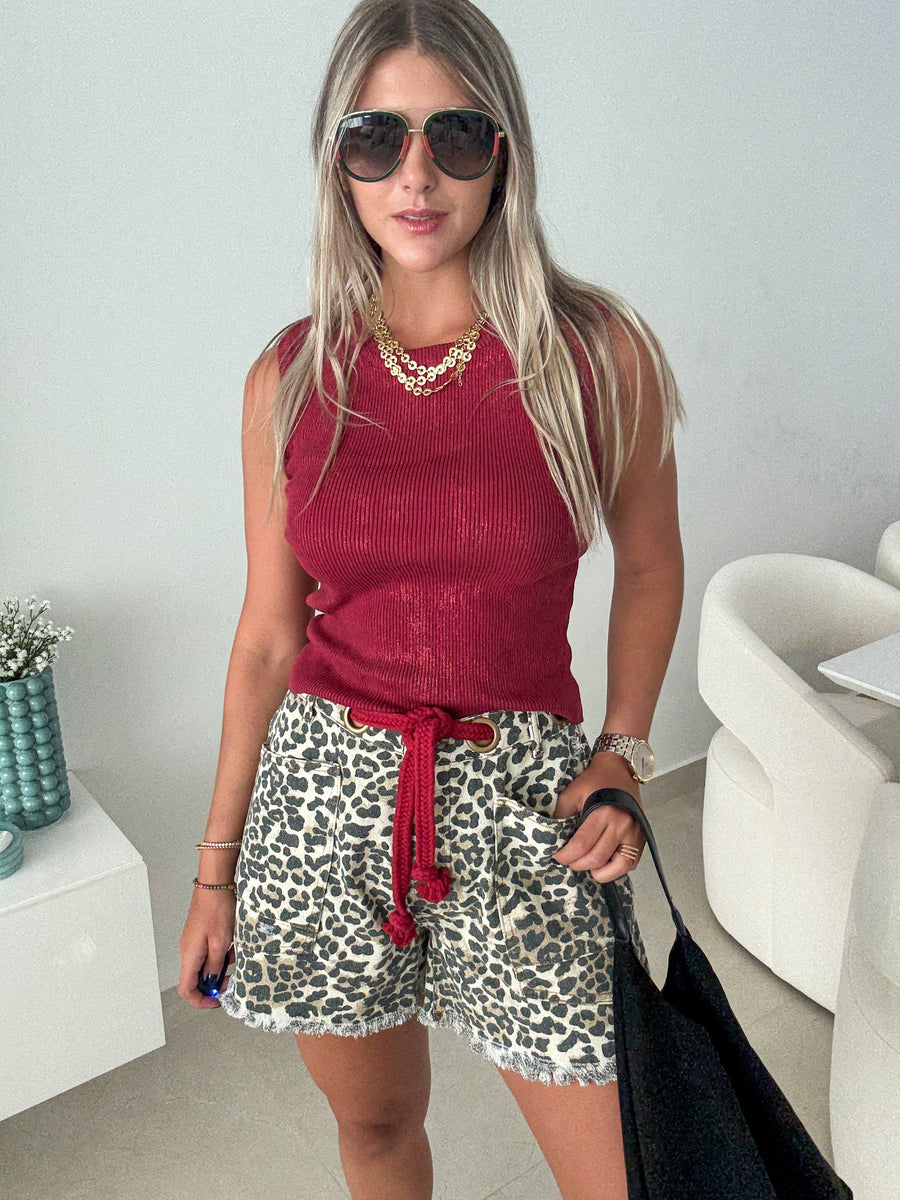 LEOPARD BRAIDED BELT SHORTS