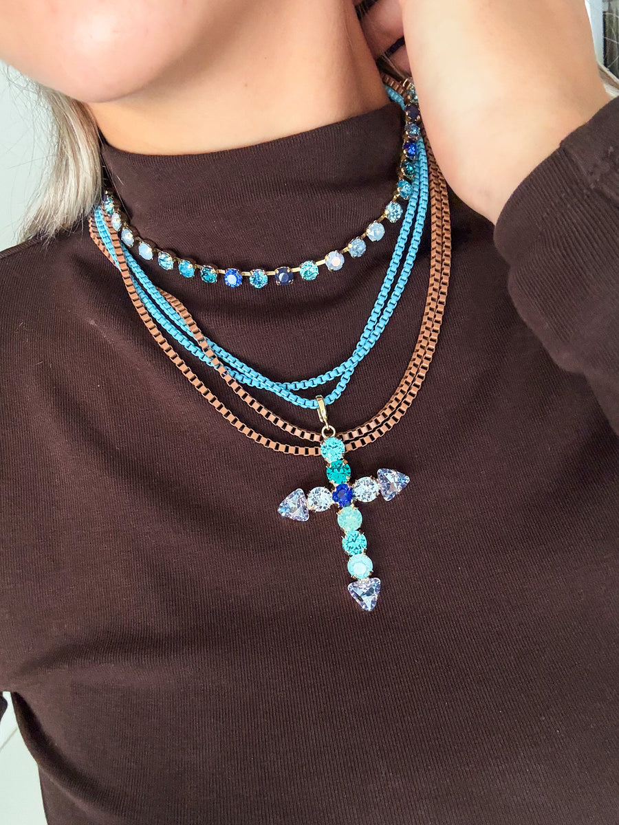 BROWN/BLUE LAYERED NECKLACE