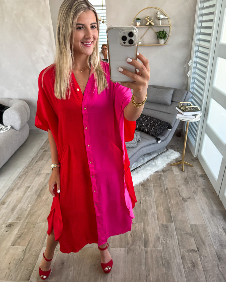 RED/HOT PINK SATIN DRESS