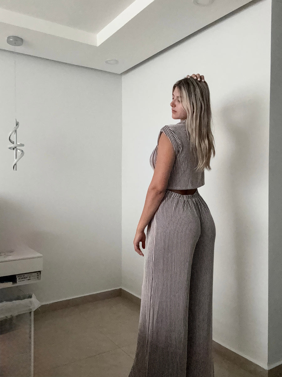 TAUPE/BLACK TAILORED JUMPSUIT