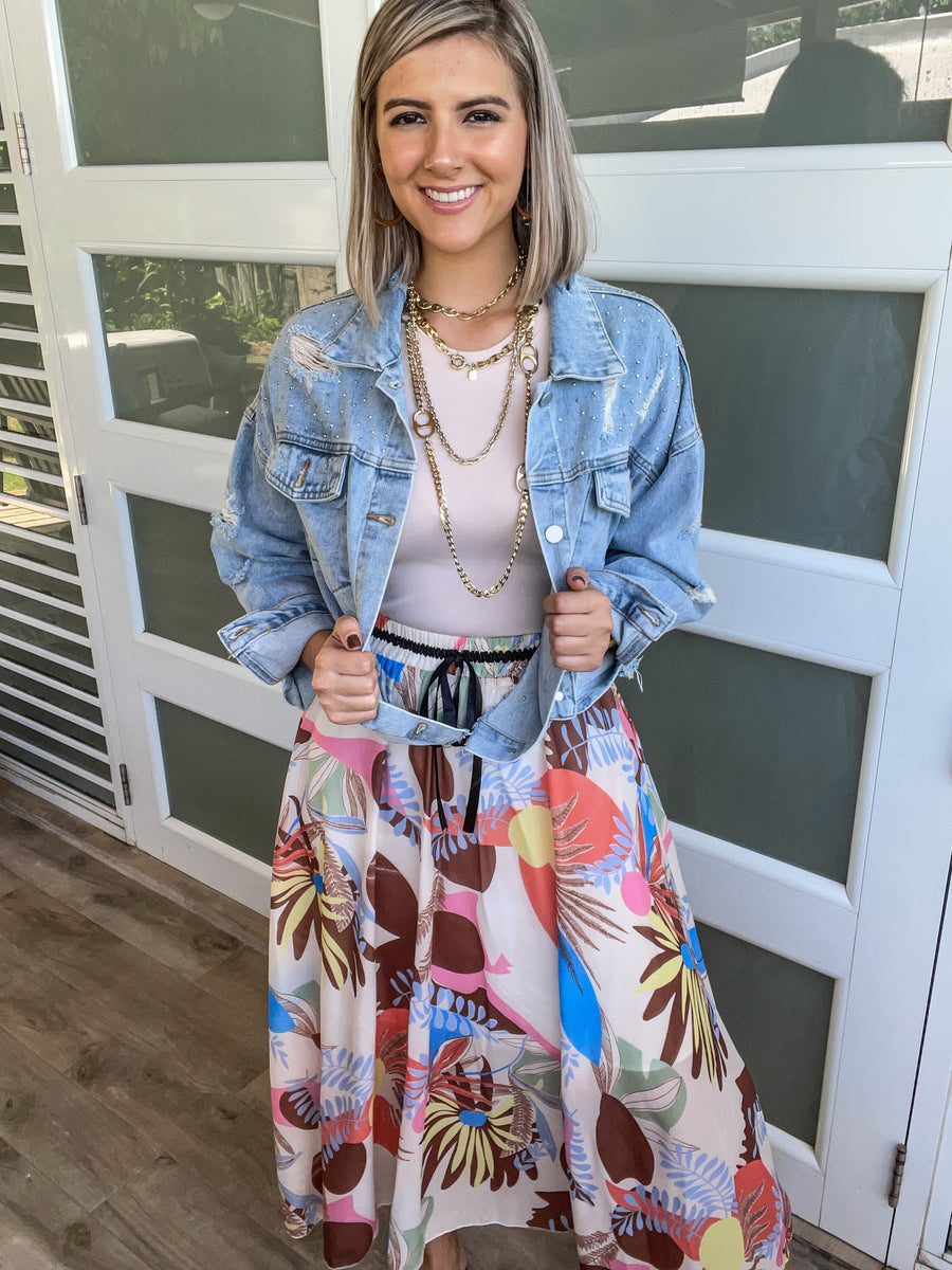 BEIGE FLORAL PRINTED SKIRT