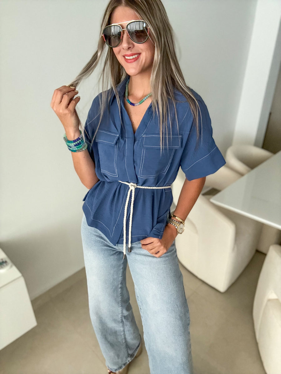 DENIM MIX SEMIPRECIOUS ELASTIC BRACELETS
