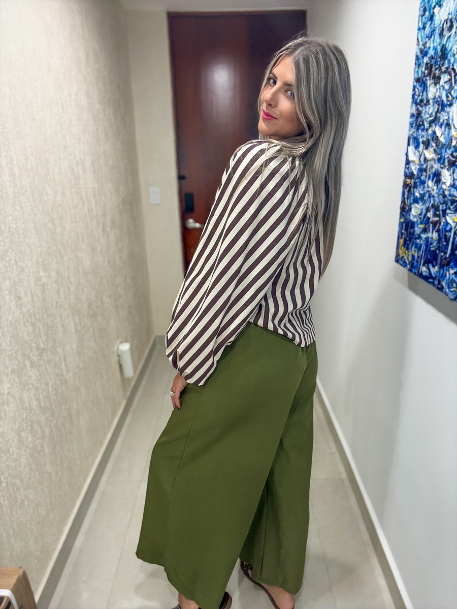 BROWN STRIPED TUNIC BLOUSE