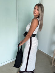 STRIPE DETAIL CROCHET MAXI DRESS