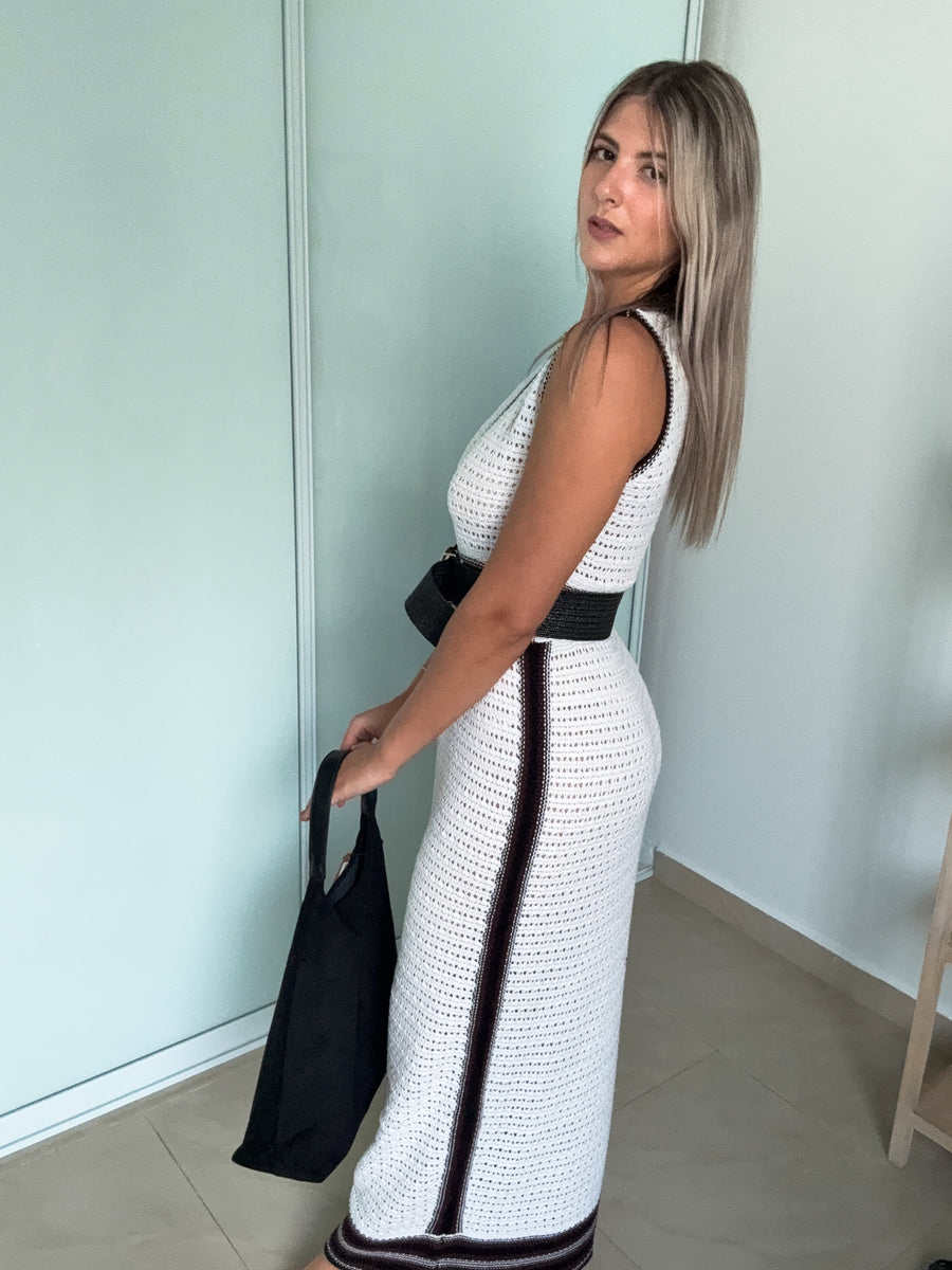 STRIPE DETAIL CROCHET MAXI DRESS