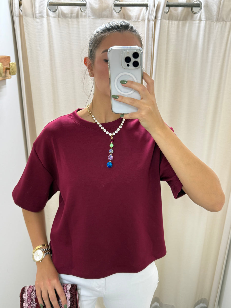 WINE SHORT SLEEVE MODAL TOP