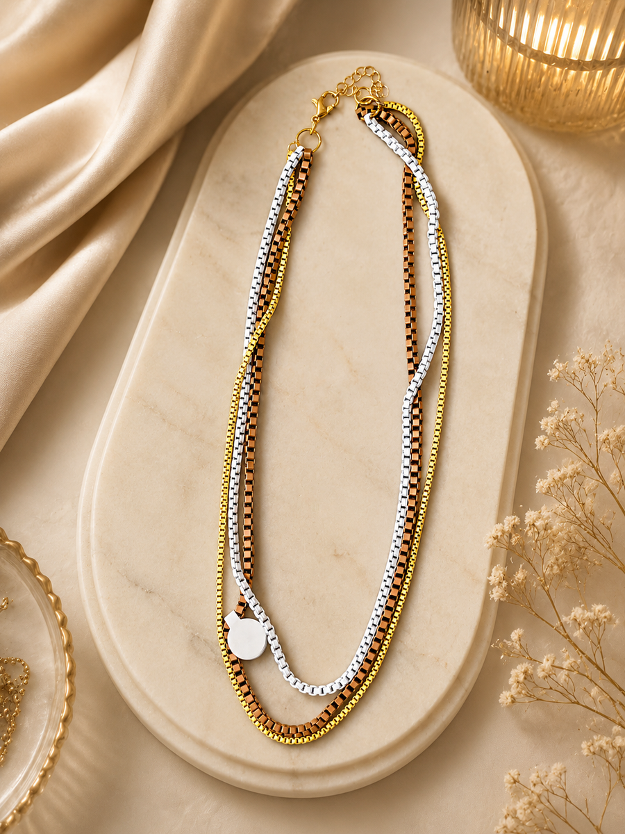 BROWN/WHITE/BEIGE LAYERED NECKLACE
