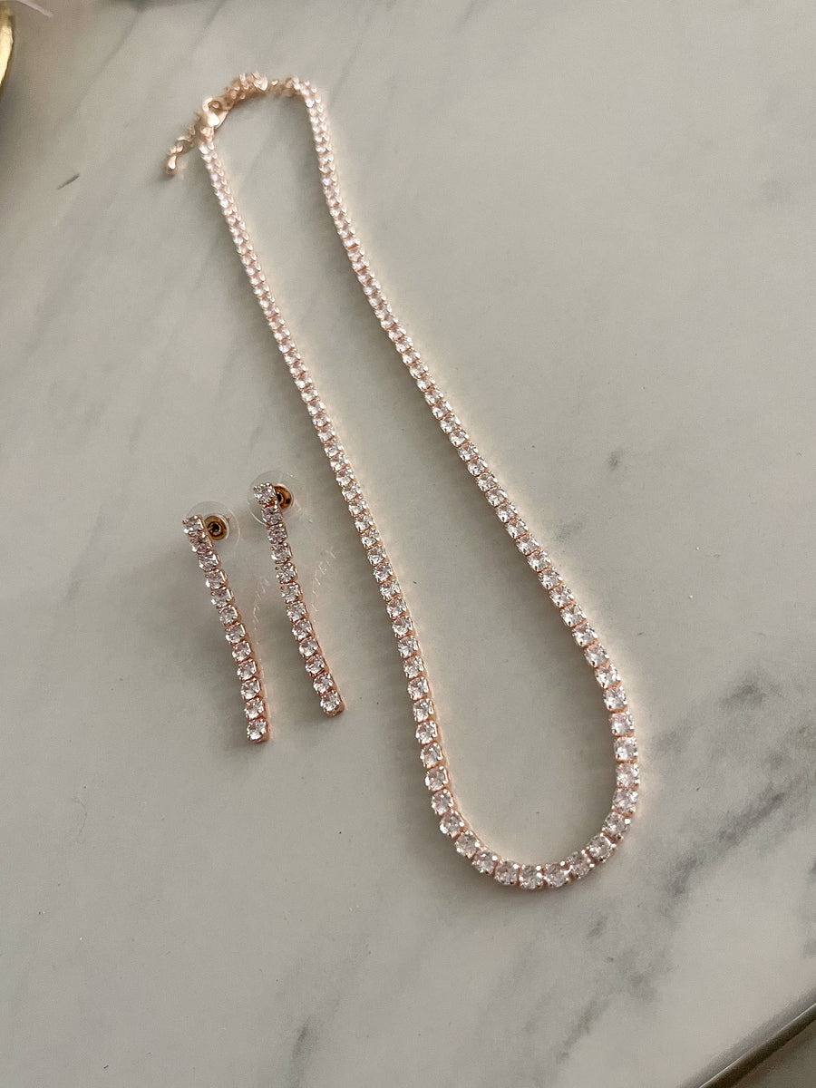 CUBIC ZIRCONIA EARRING & NECKLACE SET