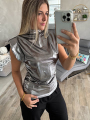 GRAY METALLIC SHOULDER PADDED TOP
