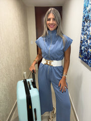 BLUE MODAL ZIPPER JUMPSUIT